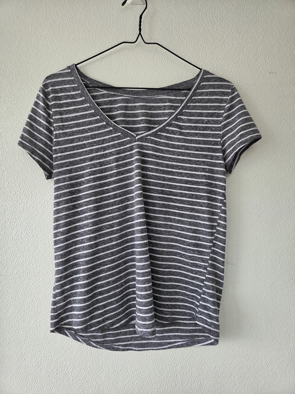 Striped Gray V-Neck Women's Top